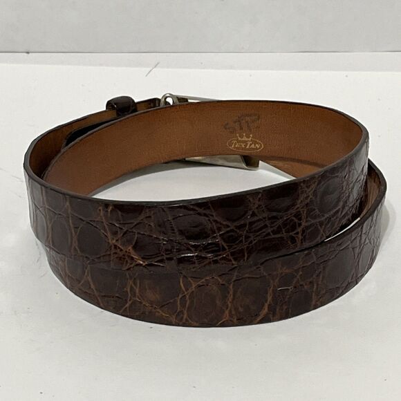 TEX TAN BROWN ALLIGATOR BELT SZ 26 #9982M Cowhide Lined Silver Tone Swank Buckle - Picture 3 of 5